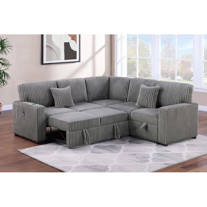 Lyric 3-Piece Convertible Sectional, Smoke Corduroy
