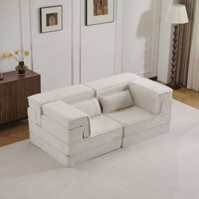 Canapé à compression Mahjong, canapé-lit convertible au sol, canapé modulaire modulaire désossé Diy, aucun assemblage requis, tissu polaire circulaire, causeuse moderne surdimensionnée