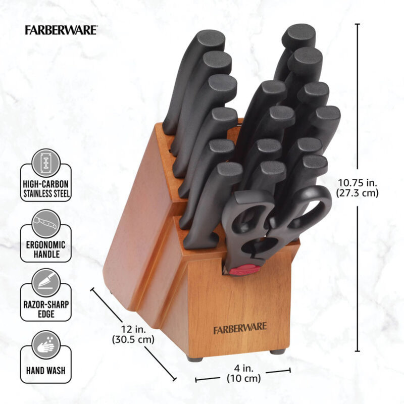Farberware 18-Piece Never-Needs-Sharpending Knife Block Set