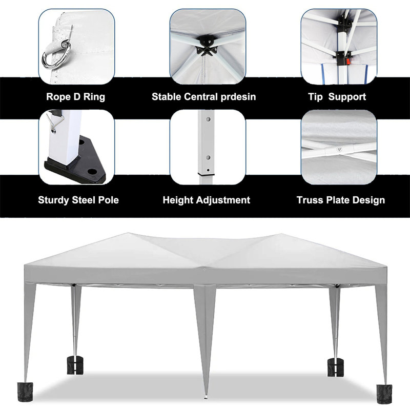 10'X20' EZ Pop Up Canopy Outdoor Portable Party Folding Tent With 6 Removable Sidewalls + Carry Bag + 4Pcs Weight Bag, Black
