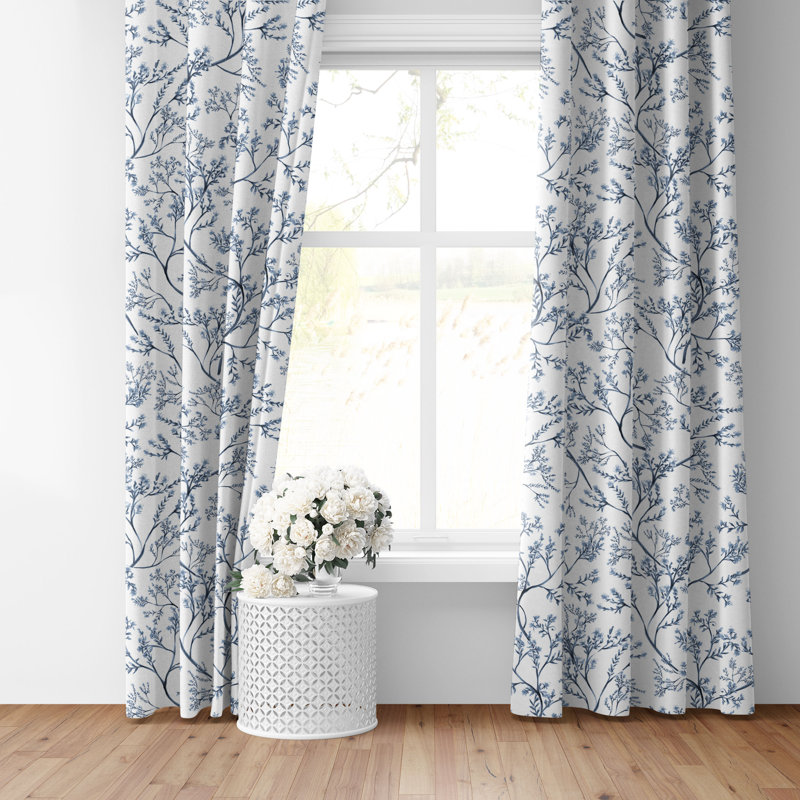Tinsley Blue Cotton Grommet Top Drapery Panel Set of 2, 50" W x 216" L