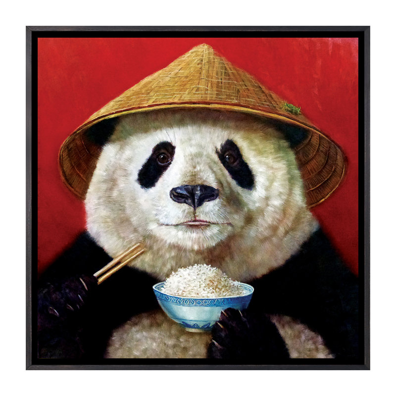 Panda, art encadré, H 18 po x l 18 po x 1,5 po, Toile avec cadre noir patiné