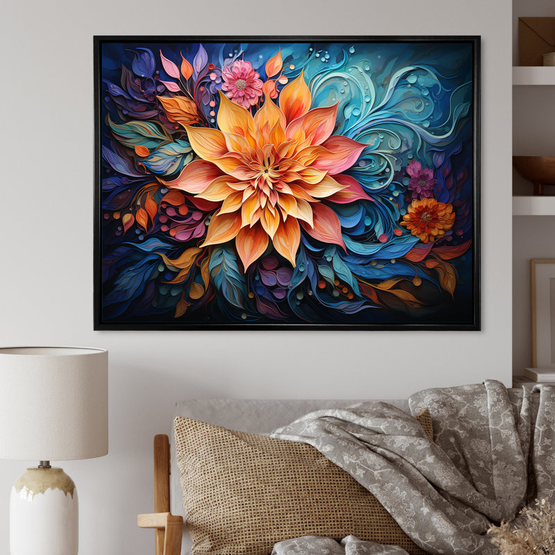 Méditation méditation Mindfulness - décoration murale florale, H 12 po x l 20 po x P 1 po, Cadre flottant noir