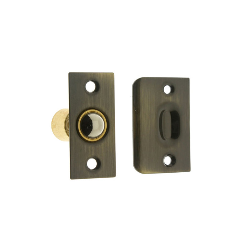 Solid Brass Wide Square Roller Ball Catch, Antique Brass