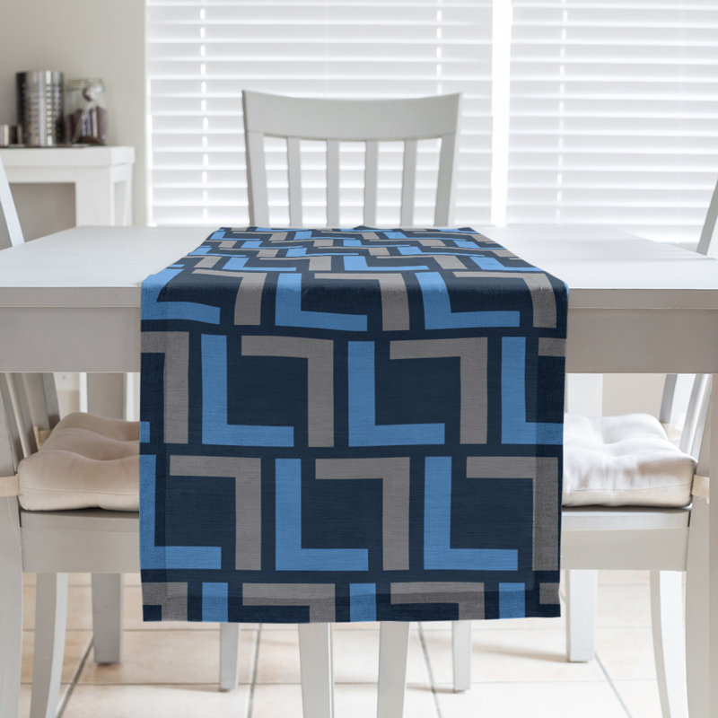 Chemin de table Tiptonville, 90 po x 16 po, Bleu marine / bleu / argent, polyester