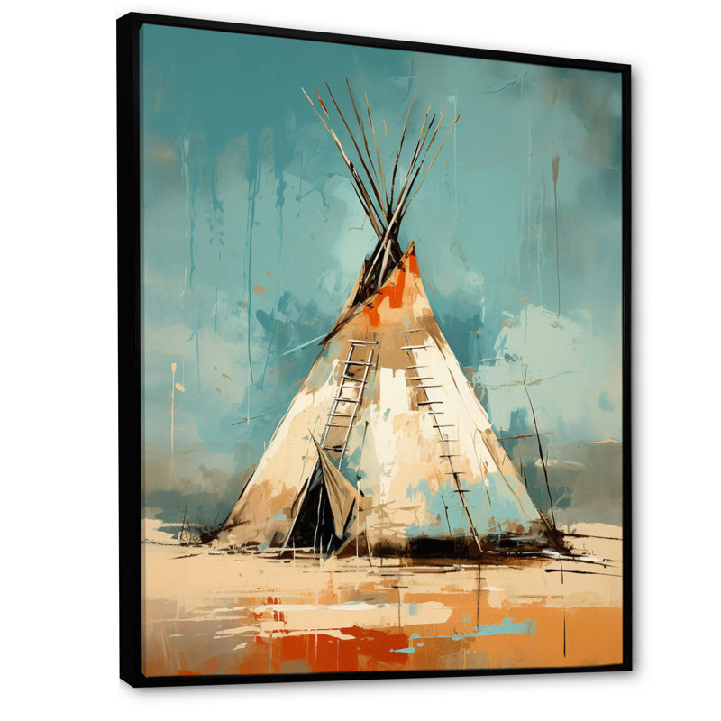 «Native Tipi Whispers of Spirit», reproduction sur toile flottante, H 32 po x l 16 po x P 1 po, Cadre flottant noir