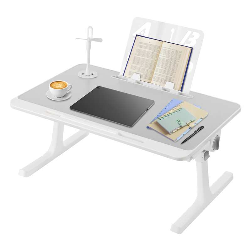 Foldable Rectangular Bed Laptop Tray Adjustable Height, Gray/White