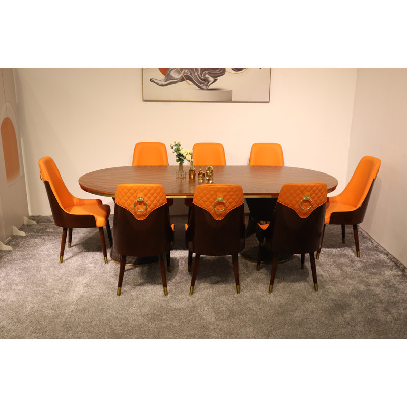 9 Pieces Vogue Lux Rectangular Dining Set, Orange