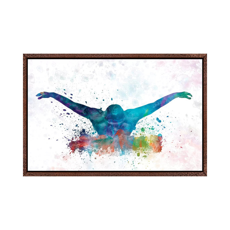 Swimming Silhouette II by Paul Rommer - Painting on Canvas, 66.04 cm H x 45.72 cm W, Classic Brown Wood Framed