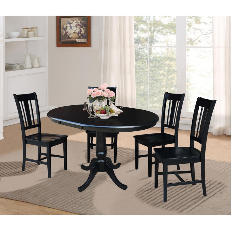 Ensemble de salle à manger extensible en bois massif 5 pièces Ewalt, Noir, 5