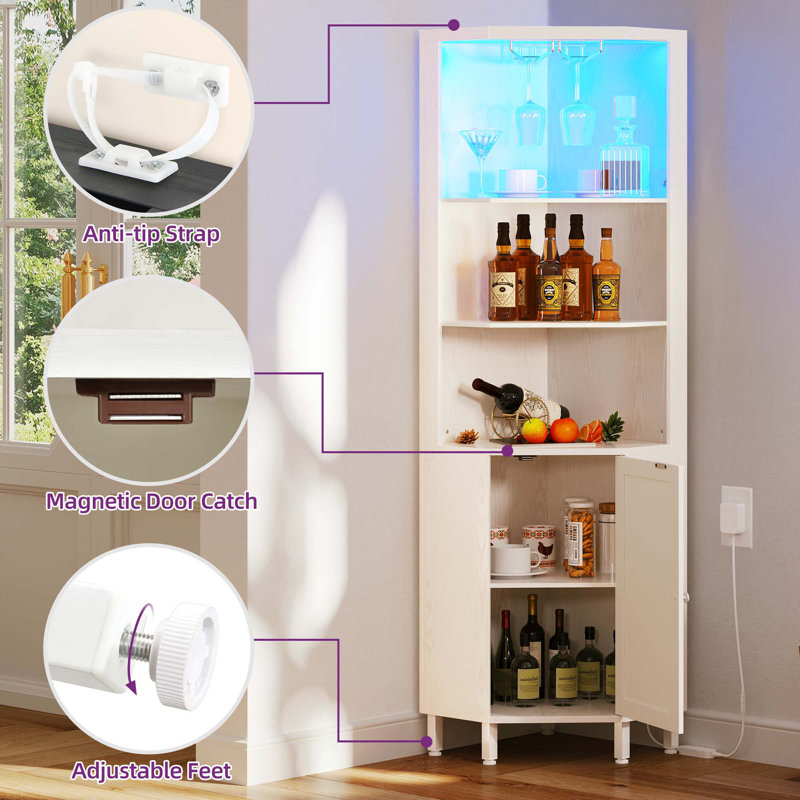 Breasia 67" Corner Bar Cabinet with Wine Storage & LED