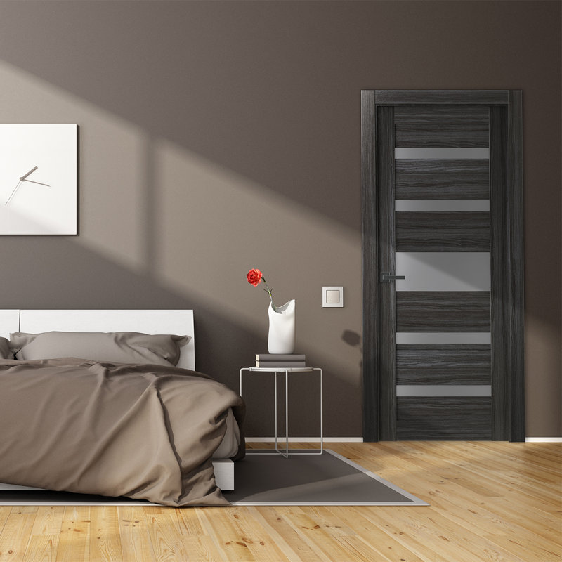 Porte en bois manufacturé et verre Gina, 17,75 po x 83,23 po, Chêne gris, À droite