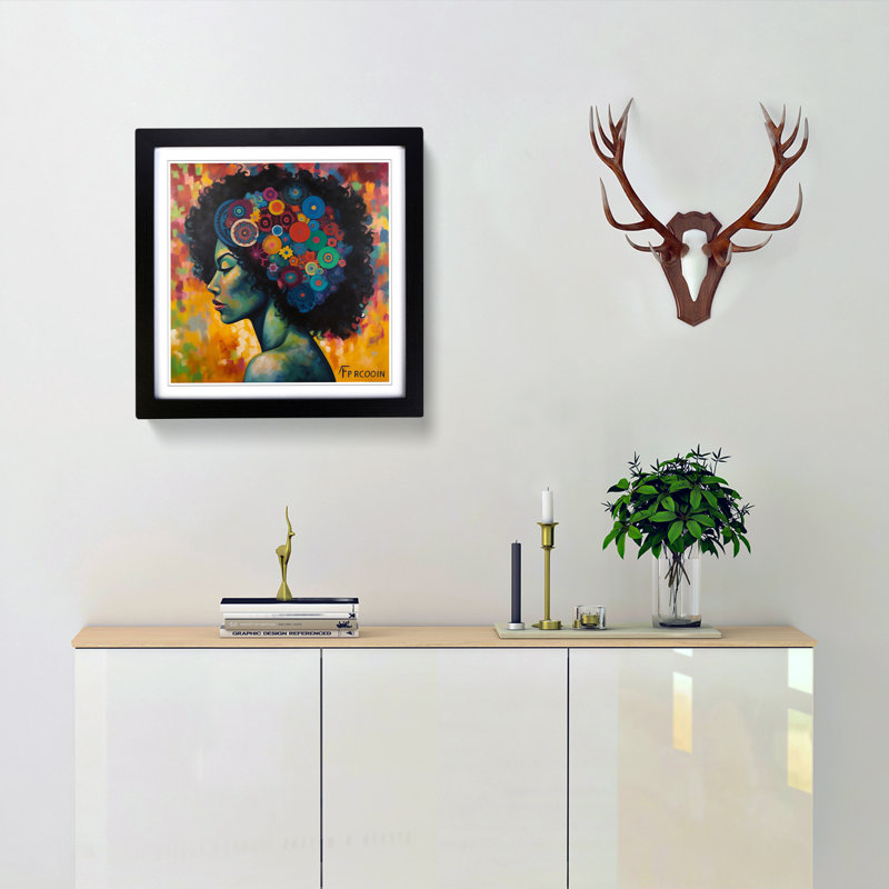 Woman with Affro Precisionism - Framed Print, Black Framed