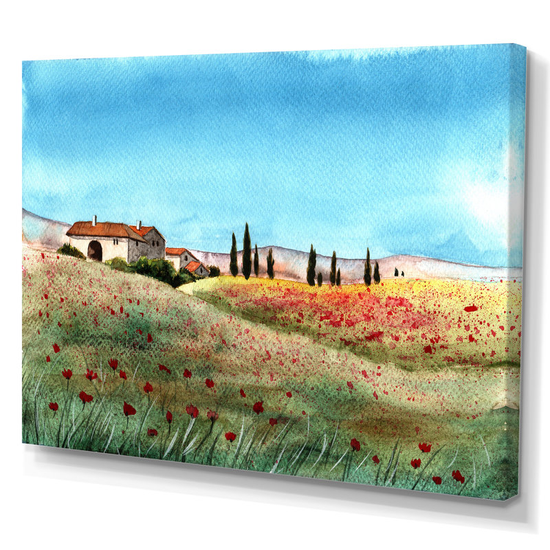 «A Tuscany Landscape With Distant Villa», reproduction sur toile, H 16 po x l 32 po, Toile tendue