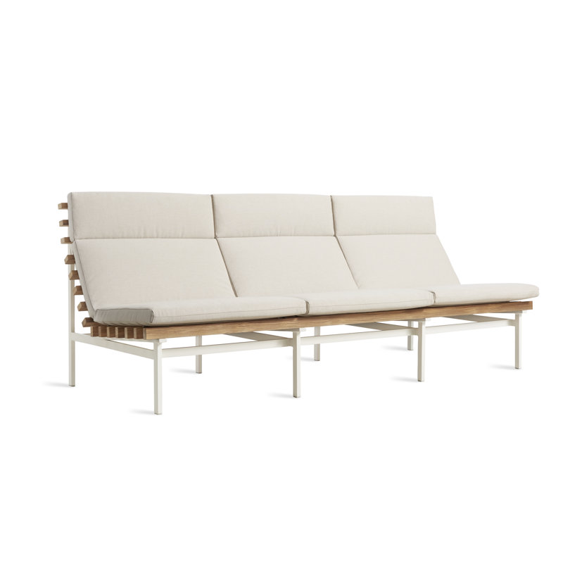 Perch 88'' Wide Powder Coated Aluminum Patio Sofa with Cushions, Sunbrella Linen, White