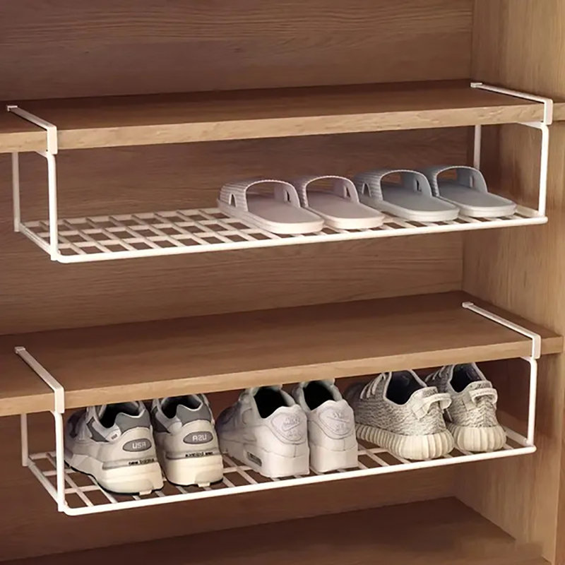 Étagère à chaussures réglable en fer empilable - étagère suspendue extensible avec panier inférieur, facile à assembler et polyvalente pour le rangement de chaussures / de bureau à la maison