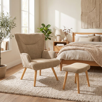 Upholstered With Footstool Armchair