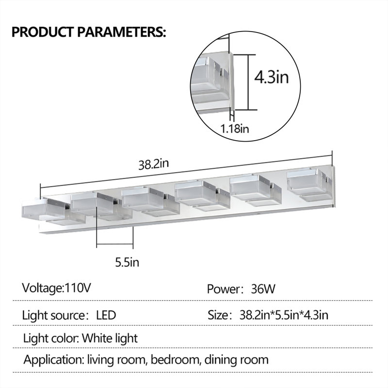 6 - Light LED Bath Bar, Chrome