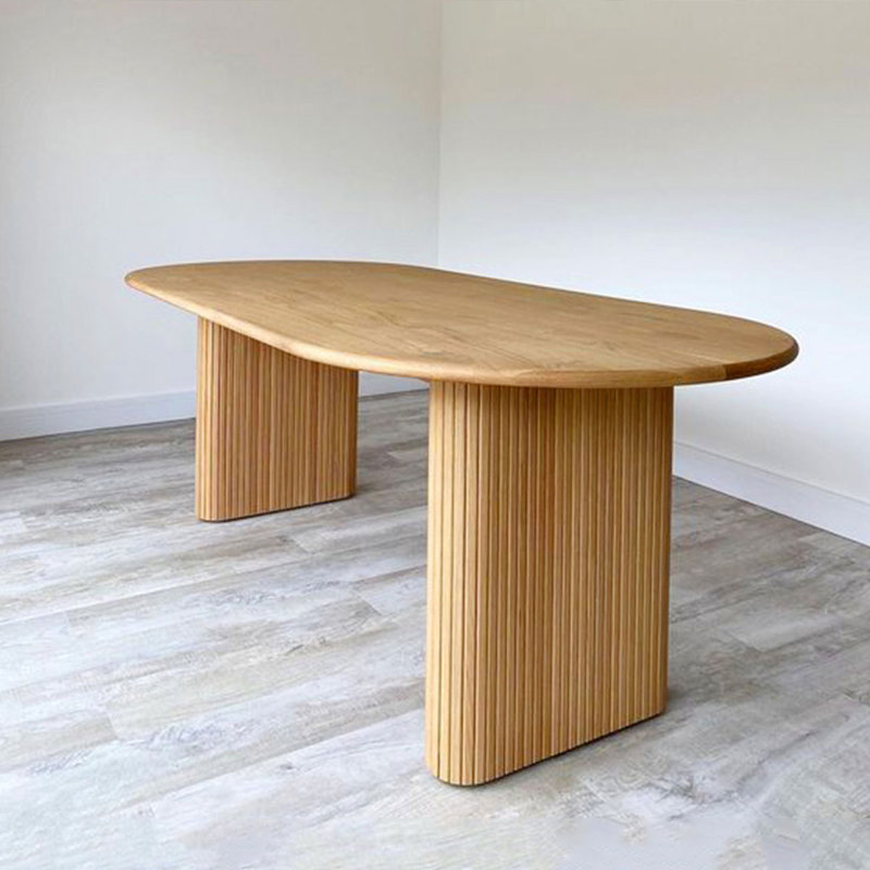 Burlywood Oval Solid Wood Dining Table, 29.53"H x 78.74"L x 35.43"W