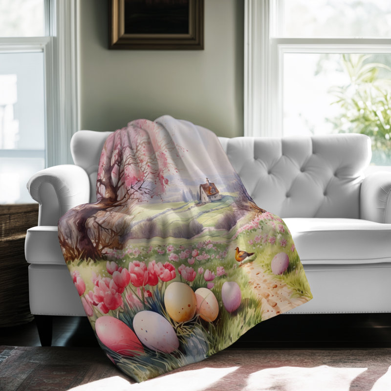 Spectrum Bloom Melody - couverture en sherpa de qualité supérieure 1 pièce - reproduction d'art luxueuse, Lit simple