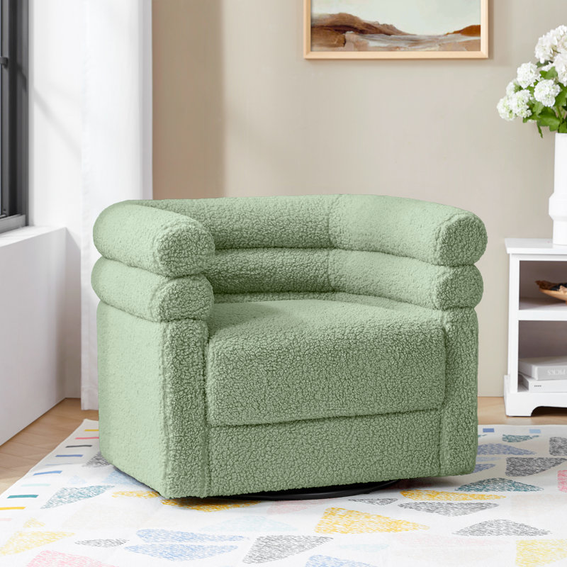 Rakin Modern Boucle Swivel Barrel Chair with One Accent Pillow, Beige Polyester