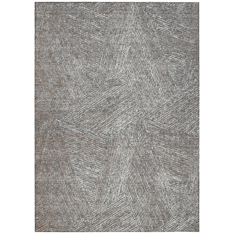 Tapis intérieur lavable abstrait gris et ivoire 5 pi x 8 pi