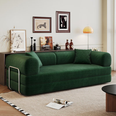 78.8" Compression Sofa,Convertible Floor Sofa Bed-With Pillow Back Support Armrest,Comfy Futon Couch Sleeper Bed,Loveseats Boneless Modular Sectional Sofa,Corduroy Fabric,For Living Room,Bedroom,Green
