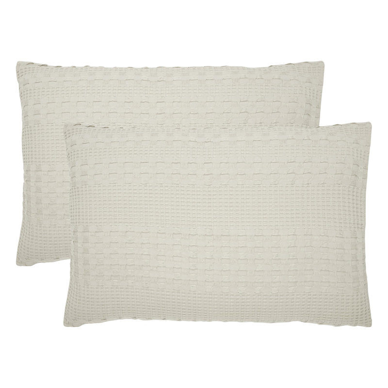 Waffle Weave Olive Green Cotton Queen Sham Set of 2, Tan, King
