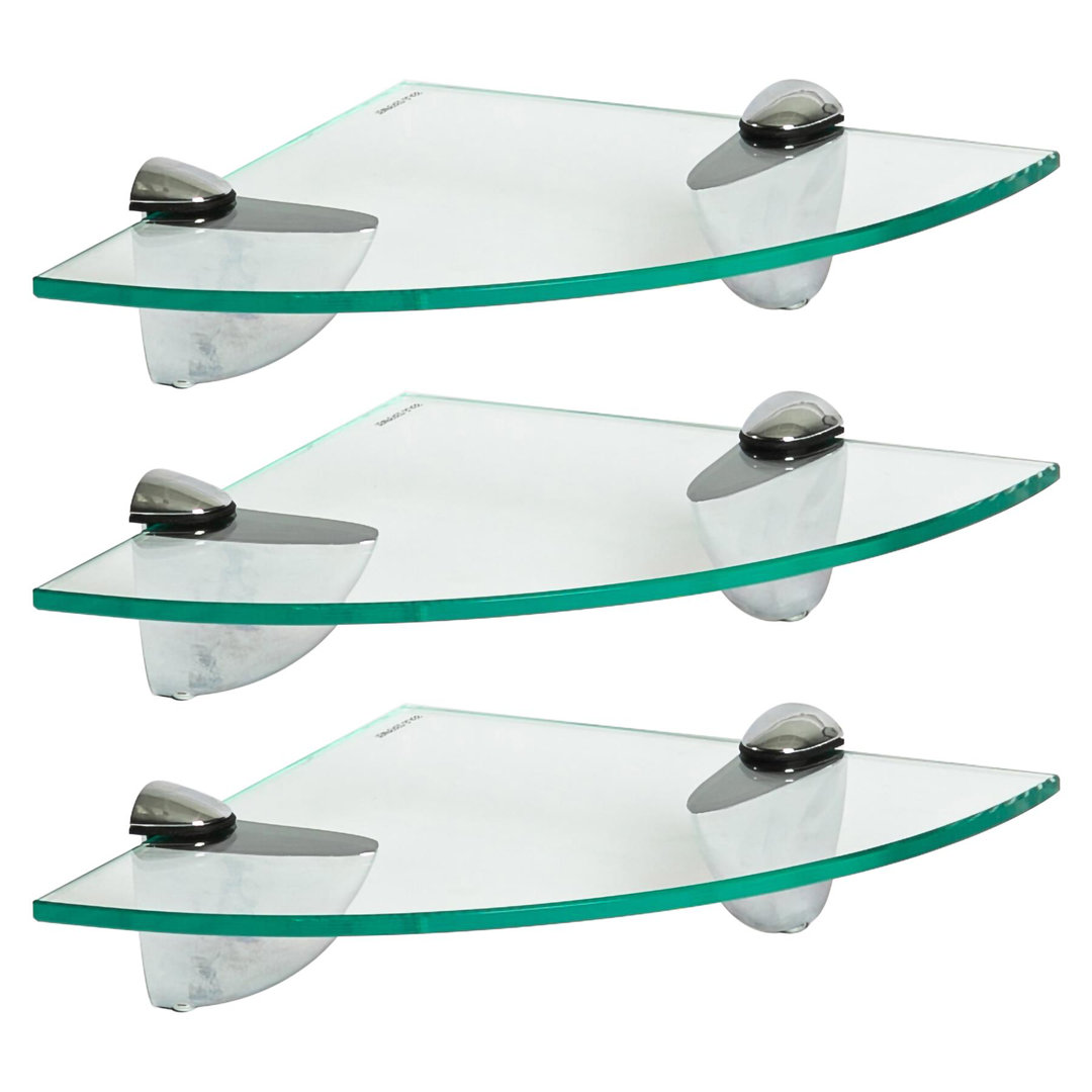 Harbour Housewares - Floating Glass Corner Shelves with Silver Brackets