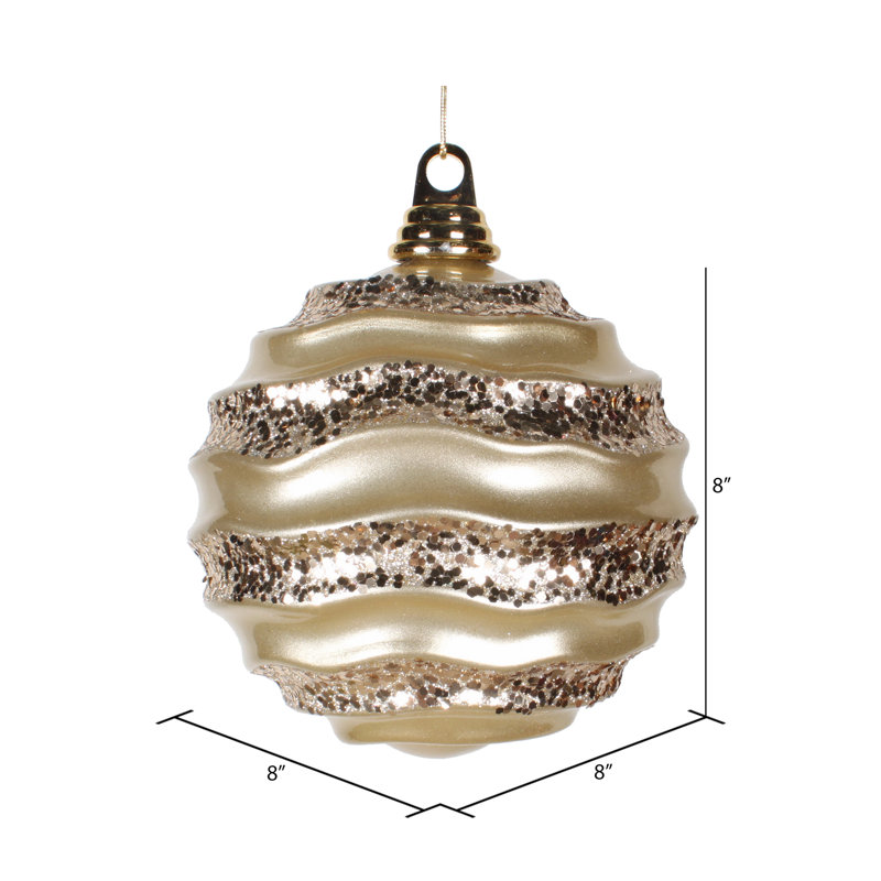 Ornement de Noël boule rayée et scintillante, H 8 po x l 8 po x P 8 po, Champagne