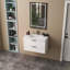 Armoire de meuble-lavabo 31,5 "avec lavabo, armoire flottante murale avec ligne décorative, système de fermeture en douceur, 2 très grands tiroirs, bois massif, pour la salle de bain
