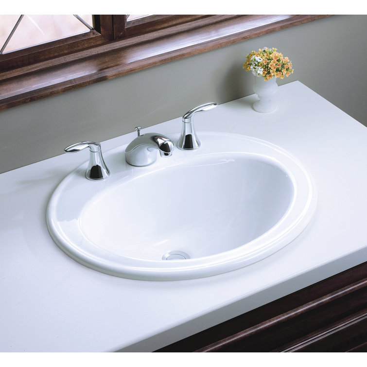 Pennington Ceramic Oval Drop-In Bathroom Sink with Overflow