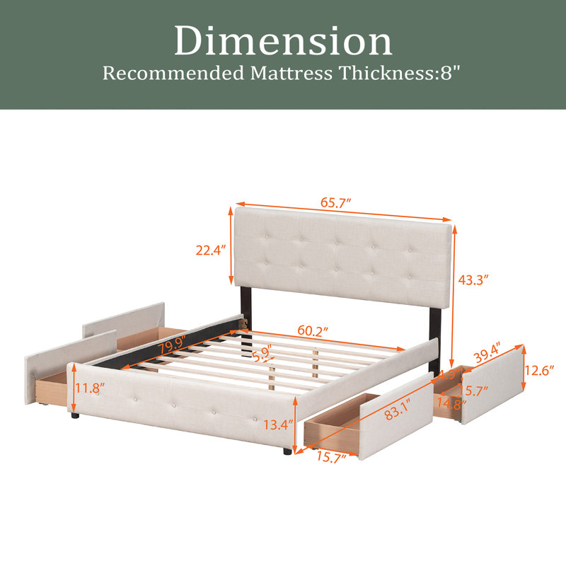 Bodwar Upholstered Platform Storage Bed, Beige
