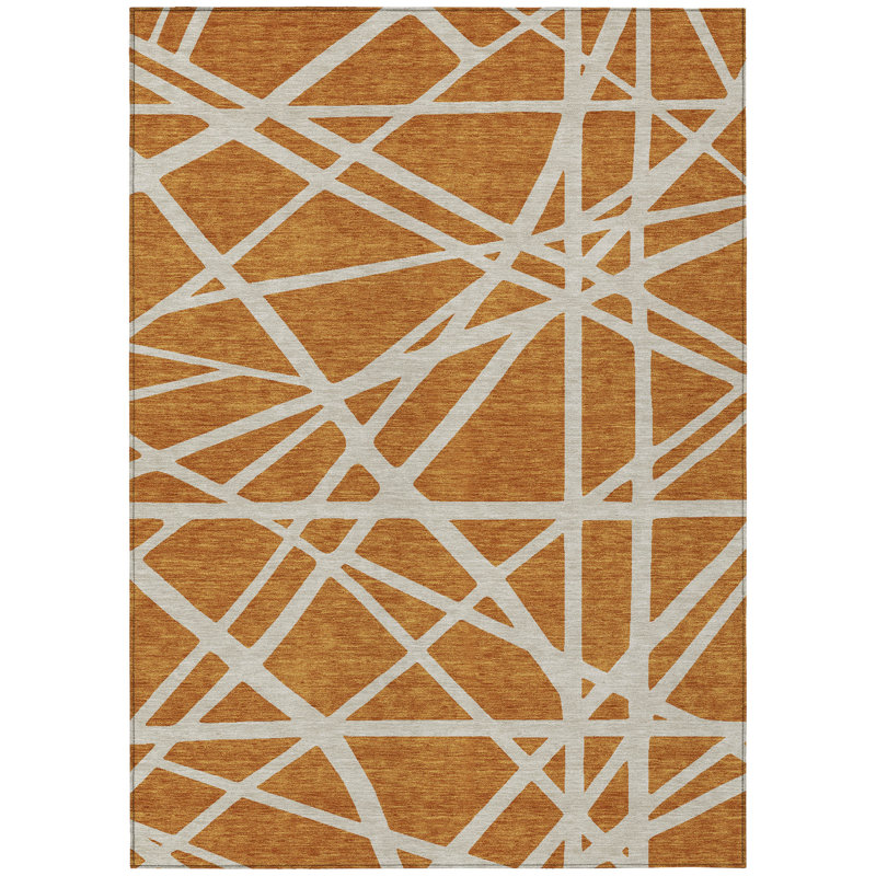 Zephina Orange Washable Indoor-Outdoor Rug - , 2'6" x 3'10"