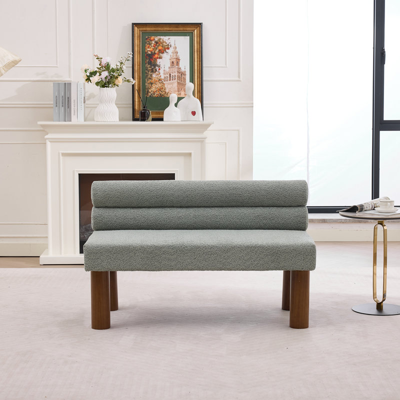Boucle Upholstered Bench, Green