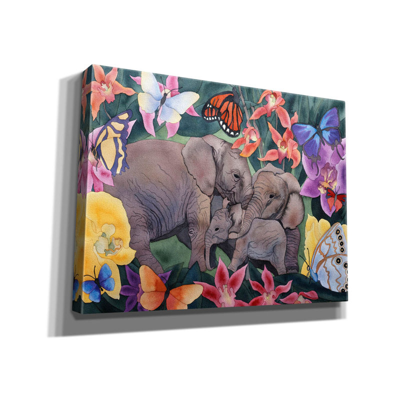 «Elephants and Butterflies» par Carissa Luminess, art mural sur toile, H 12 po x l 16 po x P 0,75 po