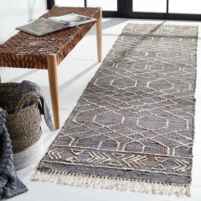 Natural Fiber Hand Loomed Jute/Cotton Southwestern Rug in Ivory/Black
