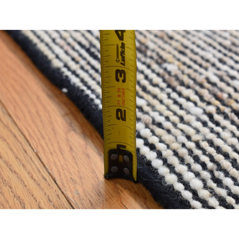1'10"x2'1" Ivory with Black 100% Wool Hand Loomed Modern Rug 7495C60F1E184B6188A5CC20BE5266F7