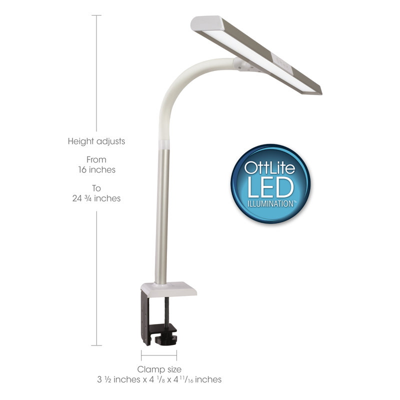 OttLite LED Desk Lamp with Sturdy Clamp Extra Wide Lighting, Dimmable 5 Brightness Settings