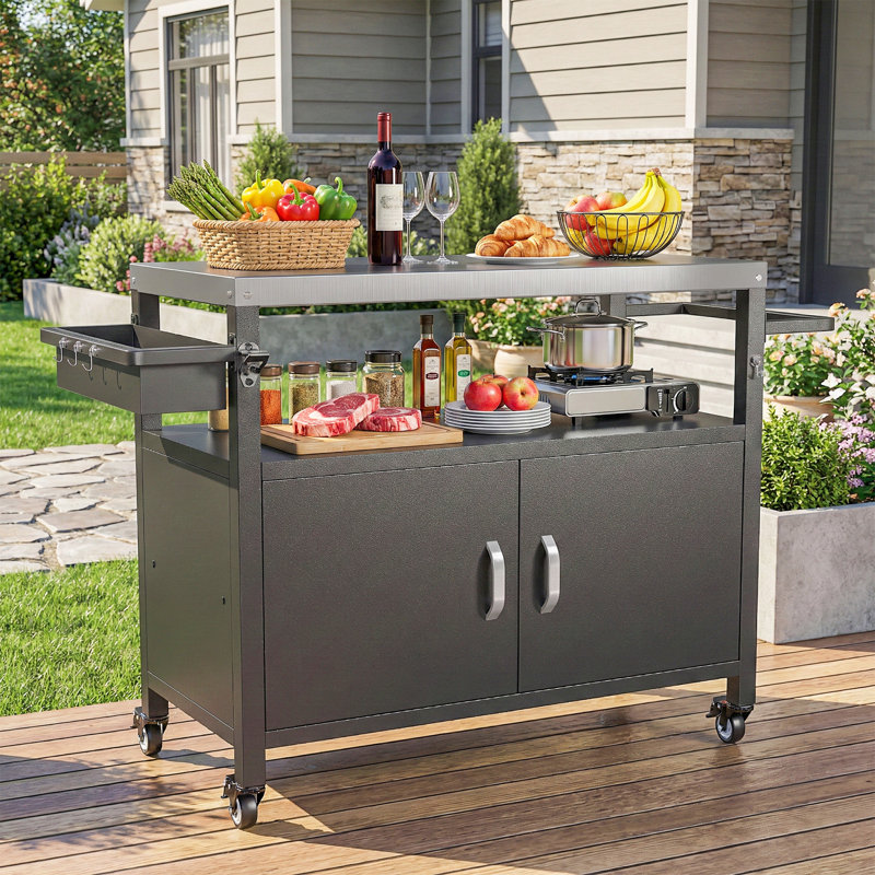 Table de barbecue avec rangement Coolcamp, plateau en acier inoxydable idéal pour la préparation de la cuisine et les grillades