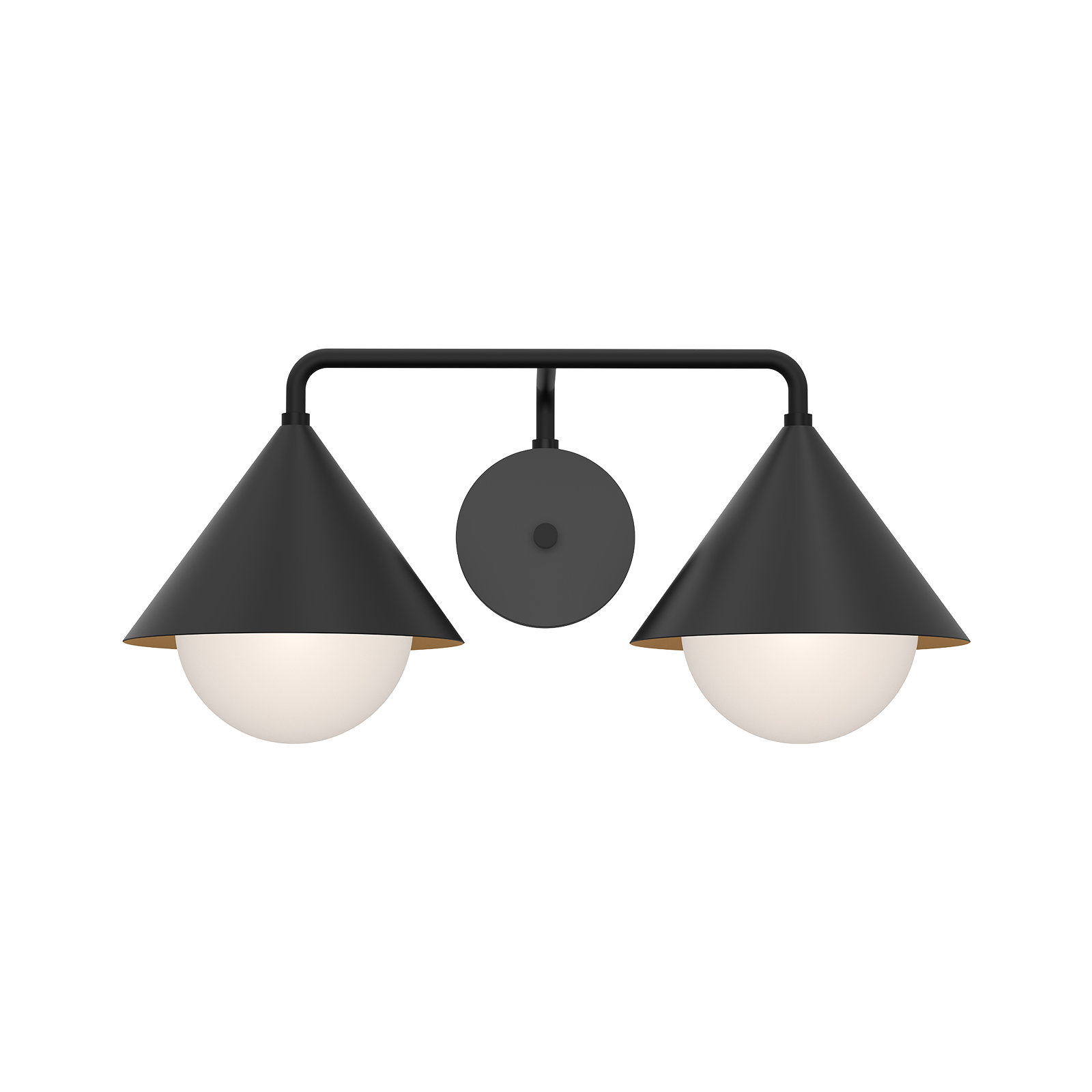 Ireland 2 Light Glass Dimmable Armed Sconce, Matte Black/Opal Glass