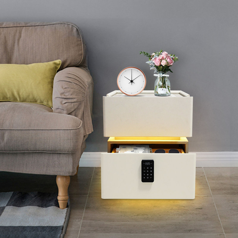 Table de chevet moderne avec éclairage à induction et verrouillage par mot de passe, table de chevet avec station de recharge sans fil, table de chevet intelligente avec station de recharge sans fil