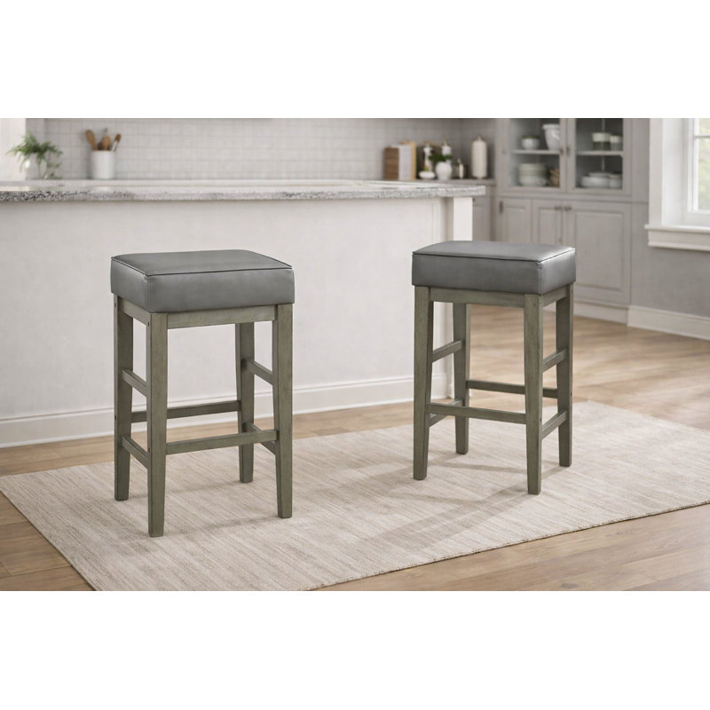 Tabouret de comptoir rembourré en similicuir Duffield, Gris, Tabouret de comptoir (siège d'une hauteur de 26 p