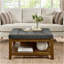 Grande table basse avec repose-pieds carré en lin capitonné avec tablette et cadre en bois de hêtre, repose-pieds surdimensionné pour le salon, gris foncé-1601878319
