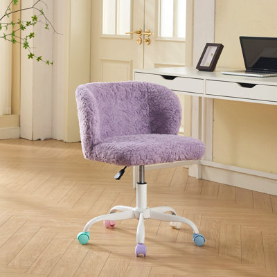 Fluffy Purple Ergonomic Adjustable Swivel Desk Chair with Colorful Wheels - Violet