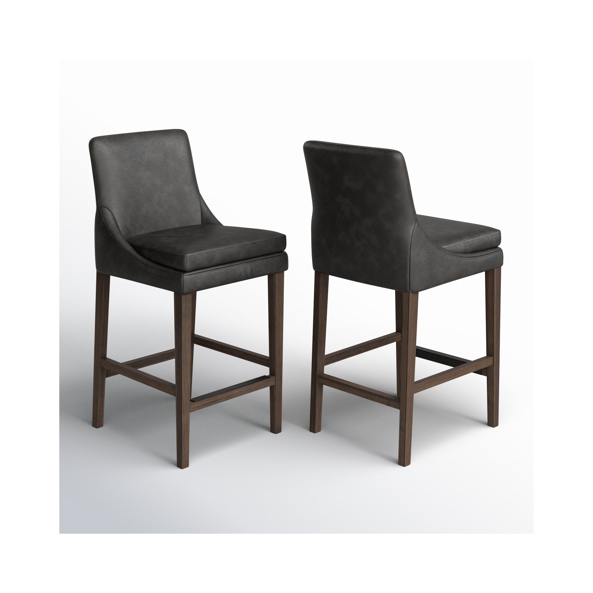 Niara Leather Stool, Impression Dark Gray Genuine Leather/Dark Brown, Counter Stool (26” Seat Height)
