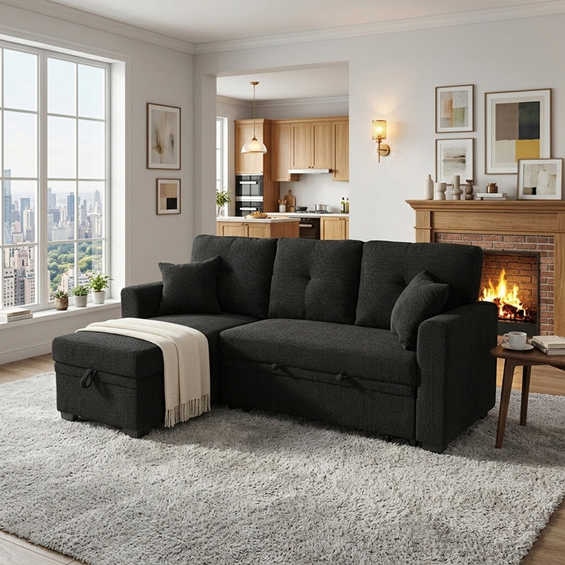 Canapé-lit modulaire convertible avec lit escamotable Mothen, Chaise noire droite
