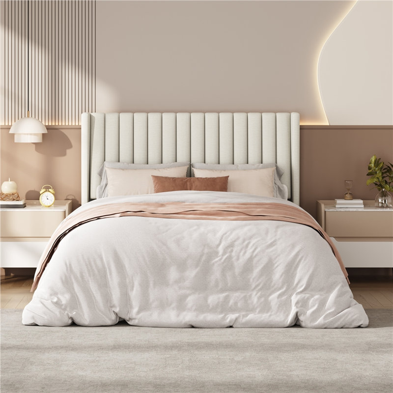 Upholstered Panel Bed, Full, Ivory