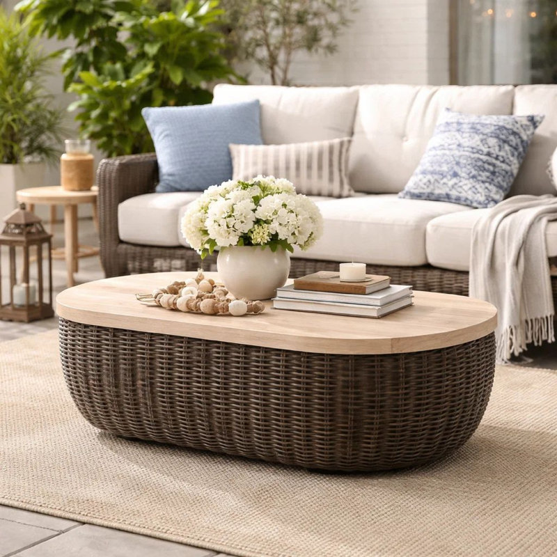 Table basse d'extérieur Kimo, détails en osier brun, 50 po