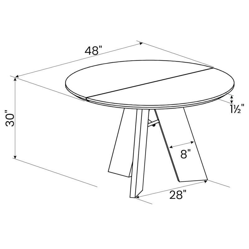 Table de salle à manger Cascais, H 30 po x L 48 po x l 48 po, Chêne brun